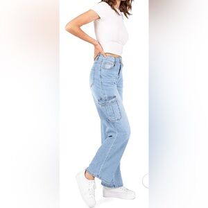 NWT Wax Jean Collection Women's Blue Cargo Jeans 13/31